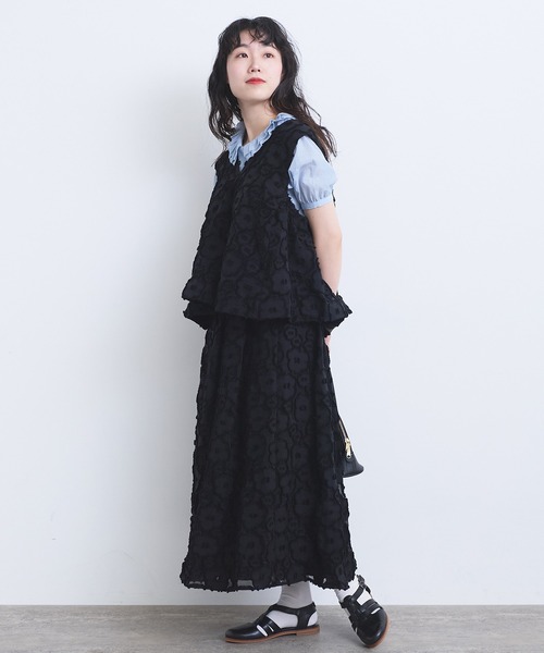 bulle de savon（ビュルデサボン）の「fusafusa hana ジャカード　タックスカート（スカート・レディース・ブラック・FREE）」の5枚目の写真