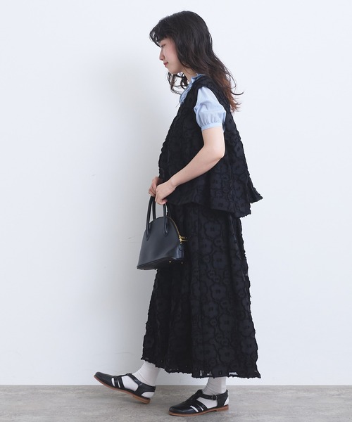 bulle de savon（ビュルデサボン）の「fusafusa hana ジャカード　タックスカート（スカート・レディース・ブラック・FREE）」の6枚目の写真