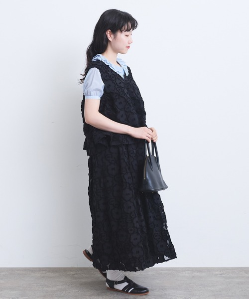 bulle de savon（ビュルデサボン）の「fusafusa hana ジャカード　タックスカート（スカート・レディース・ブラック・FREE）」の8枚目の写真