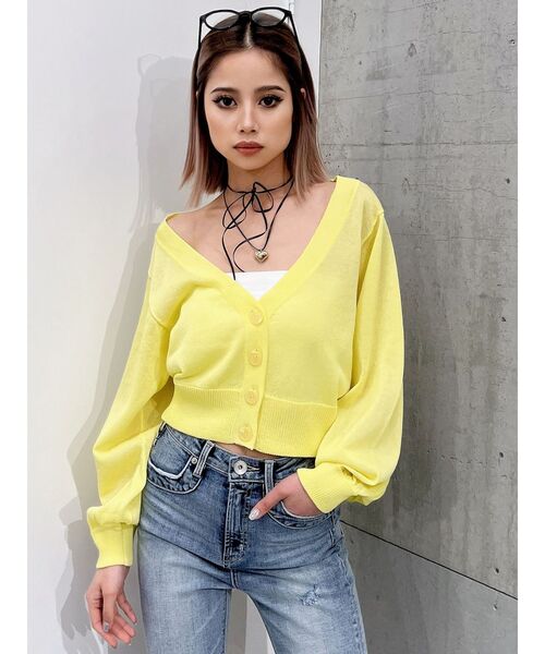 GYDA（ジェイダ）の「シアーニットカーディガン（カーディガン/ボレロ・レディース・オフホワイト/ブラック/イエロー・FREE）」の3枚目の写真