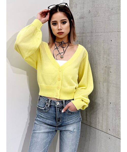 GYDA（ジェイダ）の「シアーニットカーディガン（カーディガン/ボレロ・レディース・オフホワイト/ブラック/イエロー・FREE）」の17枚目の写真