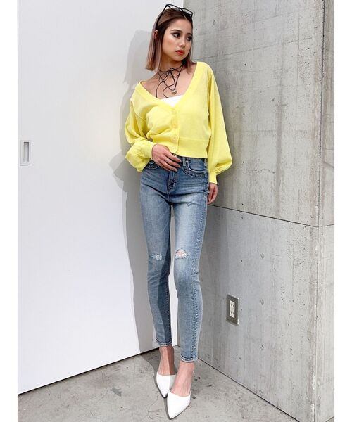 GYDA（ジェイダ）の「シアーニットカーディガン（カーディガン/ボレロ・レディース・オフホワイト/ブラック/イエロー・FREE）」の19枚目の写真