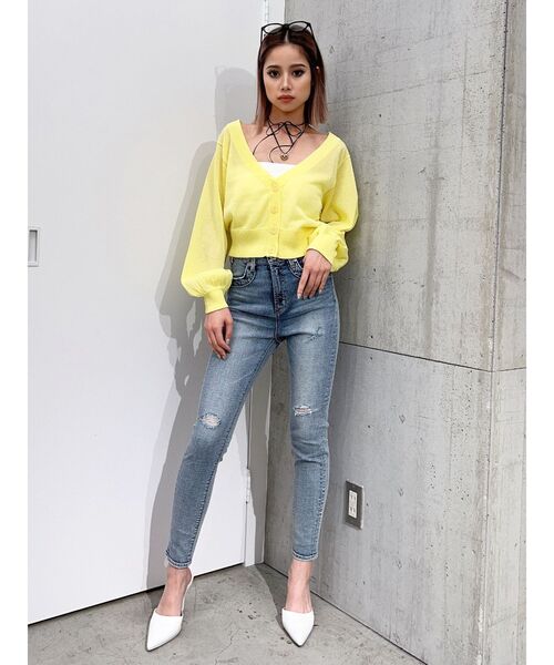 GYDA（ジェイダ）の「シアーニットカーディガン（カーディガン/ボレロ・レディース・オフホワイト/ブラック/イエロー・FREE）」の21枚目の写真