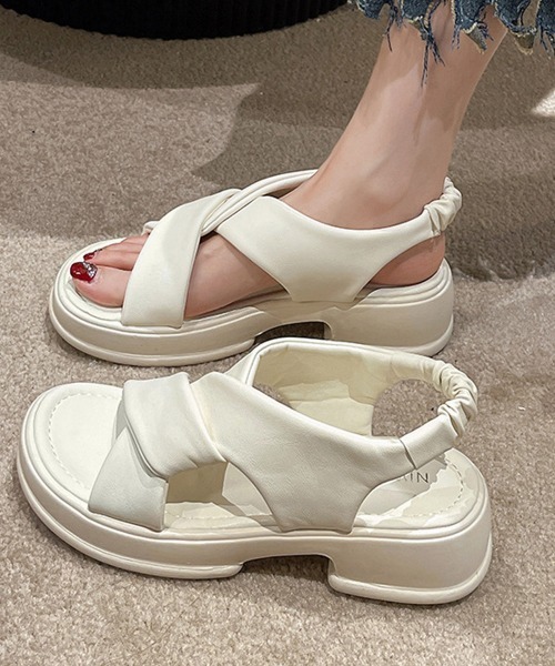 Miniministore（ミニミニストア）の「厚底サンダル クロスベルト 美脚 韓国夏（サンダル・レディース・アイボリー/イエロー×グリーン/ブラック・25.0cm/24.5cm/24.0cm/23.5cm/23.0cm/22.5cm）」の2枚目の写真