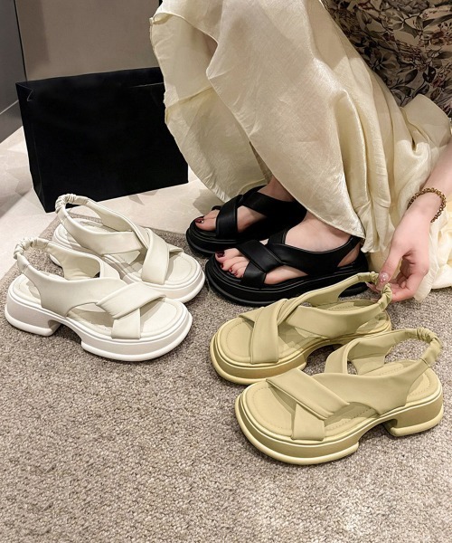 Miniministore(ミニミニストア)の「厚底サンダル クロスベルト 美脚 韓国夏(サンダル・レディース・アイボリー/イエロー×グリーン/ブラック・25.0cm/24.5cm/24.0cm/23.5cm/23.0cm/22.5cm)」の15枚目の写真