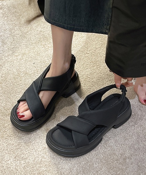 Miniministore（ミニミニストア）の「厚底サンダル クロスベルト 美脚 韓国夏（サンダル・レディース・アイボリー/イエロー×グリーン/ブラック・25.0cm/24.5cm/24.0cm/23.5cm/23.0cm/22.5cm）」の17枚目の写真