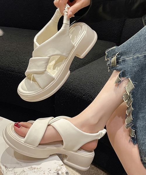 Miniministore（ミニミニストア）の「厚底サンダル クロスベルト 美脚 韓国夏（サンダル・レディース・アイボリー/イエロー×グリーン/ブラック・25.0cm/24.5cm/24.0cm/23.5cm/23.0cm/22.5cm）」の19枚目の写真