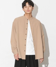 合繊リラックスバンドカラーシャツ/長袖