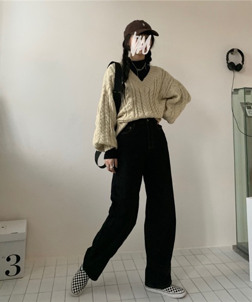 almo（アルモ）の「【emaan】ワイドレッグパンツ（スラックス・レディース・ブラック/ホワイト・FREE）」の4枚目の写真