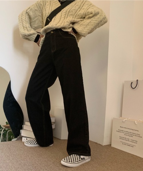 almo（アルモ）の「【emaan】ワイドレッグパンツ（スラックス・レディース・ブラック/ホワイト・FREE）」の8枚目の写真