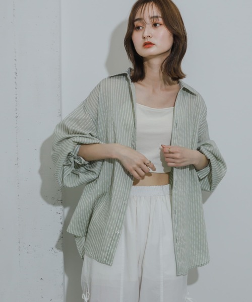 SENSE OF PLACE by URBAN RESEARCH(センスオブプレイスバイアーバンリサーチ)の「シアーストライプシャツ(シャツ/ブラウス・レディース・ブルー系その他/イエロー系その他/グレー系その他/グリーン系その他・ONE)」の19枚目の写真