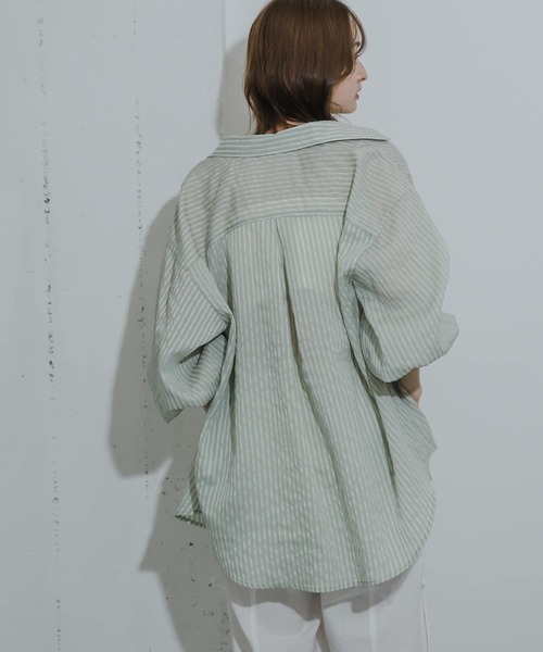 SENSE OF PLACE by URBAN RESEARCH(センスオブプレイスバイアーバンリサーチ)の「シアーストライプシャツ(シャツ/ブラウス・レディース・ブルー系その他/イエロー系その他/グレー系その他/グリーン系その他・ONE)」の20枚目の写真