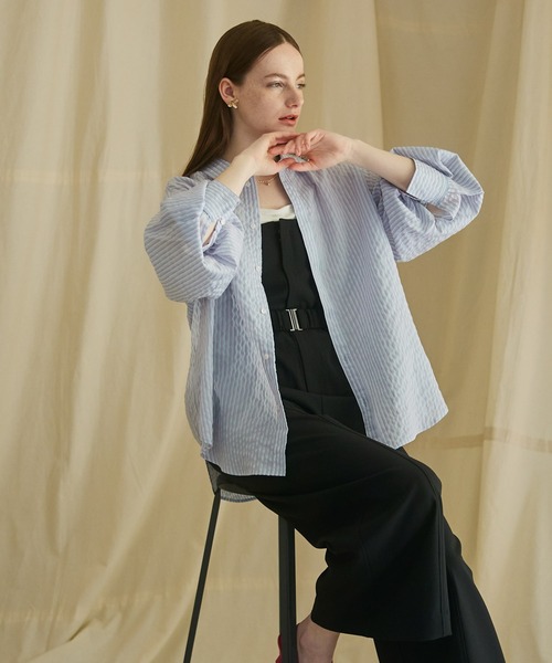 SENSE OF PLACE by URBAN RESEARCH(センスオブプレイスバイアーバンリサーチ)の「シアーストライプシャツ(シャツ/ブラウス・レディース・ブルー系その他/イエロー系その他/グレー系その他/グリーン系その他・ONE)」の4枚目の写真