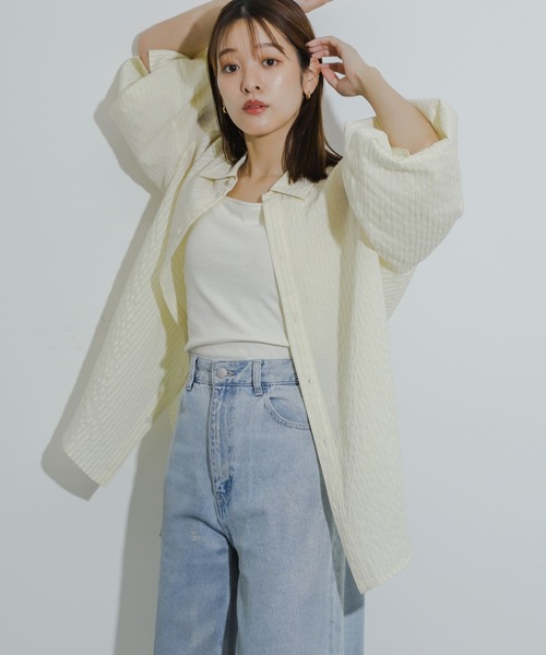 SENSE OF PLACE by URBAN RESEARCH(センスオブプレイスバイアーバンリサーチ)の「シアーストライプシャツ(シャツ/ブラウス・レディース・ブルー系その他/イエロー系その他/グレー系その他/グリーン系その他・ONE)」の1枚目の写真