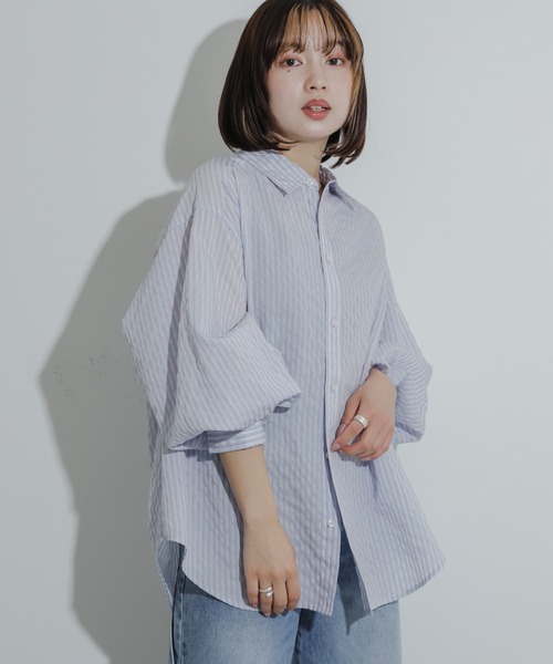 SENSE OF PLACE by URBAN RESEARCH（センスオブプレイスバイアーバンリサーチ）の「シアーストライプシャツ（シャツ/ブラウス・レディース・ブルー系その他/イエロー系その他/グレー系その他/グリーン系その他・ONE）」の12枚目の写真
