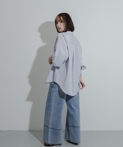 SENSE OF PLACE by URBAN RESEARCH（センスオブプレイスバイアーバンリサーチ）の「シアーストライプシャツ（シャツ/ブラウス・レディース・ブルー系その他/イエロー系その他/グレー系その他/グリーン系その他・ONE）」の13枚目の写真