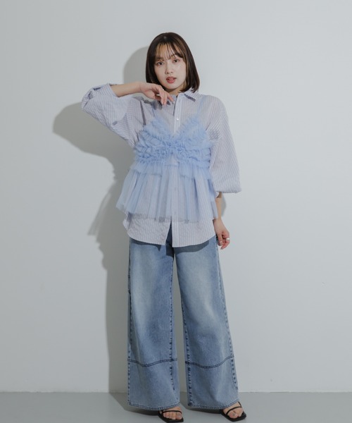 SENSE OF PLACE by URBAN RESEARCH（センスオブプレイスバイアーバンリサーチ）の「シアーストライプシャツ（シャツ/ブラウス・レディース・ブルー系その他/イエロー系その他/グレー系その他/グリーン系その他・ONE）」の16枚目の写真