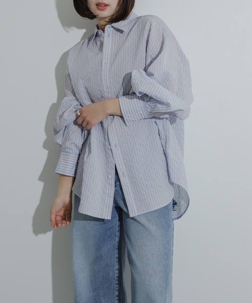 SENSE OF PLACE by URBAN RESEARCH(センスオブプレイスバイアーバンリサーチ)の「シアーストライプシャツ(シャツ/ブラウス・レディース・ブルー系その他/イエロー系その他/グレー系その他/グリーン系その他・ONE)」の5枚目の写真