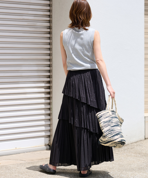 JOURNAL STANDARD relume（ジャーナルスタンダード　レリューム）の「《追加3》コットンボイルレイヤードスカート（スカート・レディース・ブラック/チャコールグレー/カーキ・FREE）」の4枚目の写真
