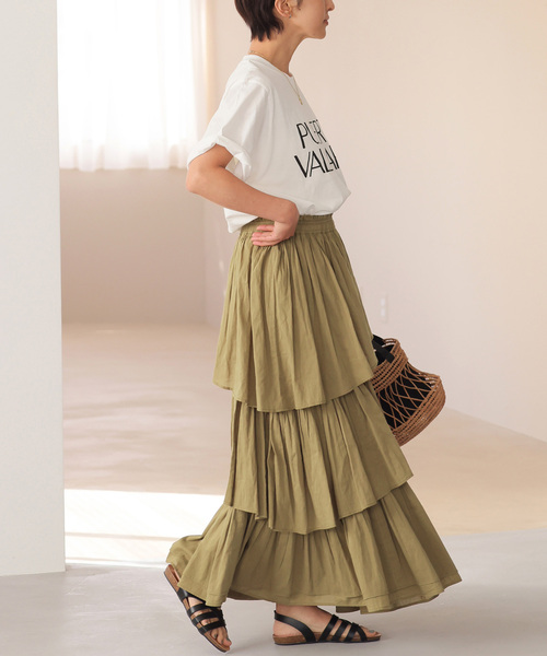 JOURNAL STANDARD relume（ジャーナルスタンダード　レリューム）の「《追加3》コットンボイルレイヤードスカート（スカート・レディース・ブラック/チャコールグレー/カーキ・FREE）」の14枚目の写真