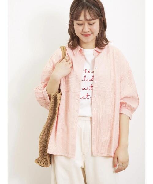 Samansa Mos2（サマンサ モスモス）の「サッカーストライプシャツ（シャツ/ブラウス・レディース・オレンジ/イエロー/グリーン/ブルー・F）」の4枚目の写真