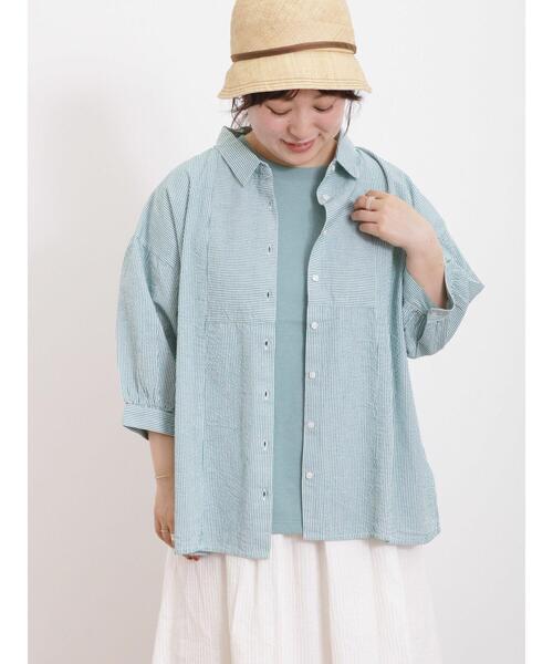 Samansa Mos2（サマンサ モスモス）の「サッカーストライプシャツ（シャツ/ブラウス・レディース・オレンジ/イエロー/グリーン/ブルー・F）」の2枚目の写真