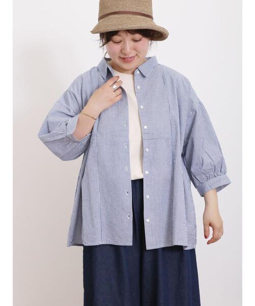 Samansa Mos2（サマンサ モスモス）の「サッカーストライプシャツ（シャツ/ブラウス・レディース・オレンジ/イエロー/グリーン/ブルー・F）」の9枚目の写真