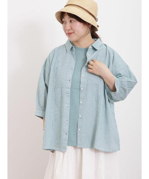 Samansa Mos2（サマンサ モスモス）の「サッカーストライプシャツ（シャツ/ブラウス・レディース・オレンジ/イエロー/グリーン/ブルー・F）」の12枚目の写真