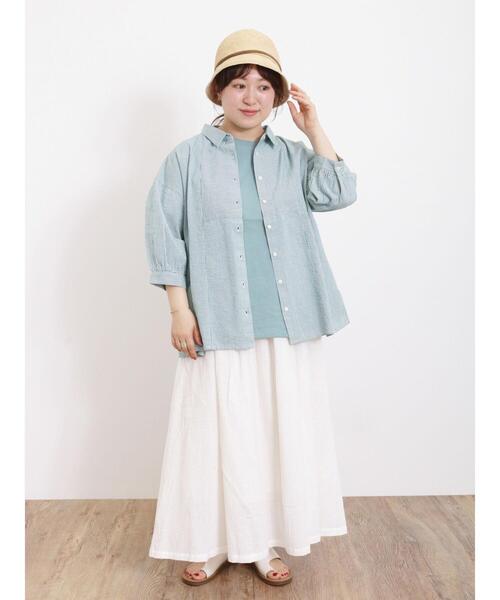 Samansa Mos2（サマンサ モスモス）の「サッカーストライプシャツ（シャツ/ブラウス・レディース・オレンジ/イエロー/グリーン/ブルー・F）」の13枚目の写真