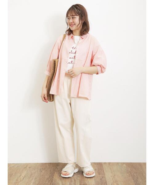 Samansa Mos2（サマンサ モスモス）の「サッカーストライプシャツ（シャツ/ブラウス・レディース・オレンジ/イエロー/グリーン/ブルー・F）」の16枚目の写真