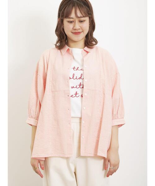 Samansa Mos2（サマンサ モスモス）の「サッカーストライプシャツ（シャツ/ブラウス・レディース・オレンジ/イエロー/グリーン/ブルー・F）」の17枚目の写真