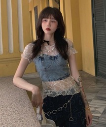 Mayree | 【Mayree】レースシアーメッシュトップス(Tシャツ/カットソー)