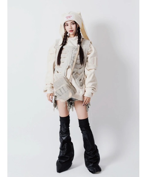 Charles Jeffrey Loverboy（チャールズジェフリーラバーボーイ）の「CHUNKY RABBIT BEANIE（ニットキャップ/ビーニー・レディース・ブラック/ホワイト系その他/パープル/イエロー・ONE SIZE）」の14枚目の写真