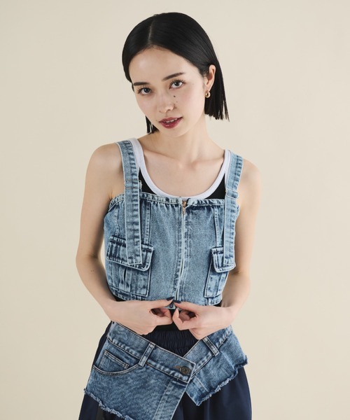 MERLOT（メルロー）の「デニムコルセットビスチェ（キャミソール・レディース・ブラック/ブルー・FREE）」の15枚目の写真
