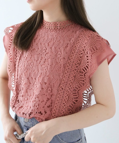 Petit fleur(プチフルール)の「・Petit Fleur フレンチレーシ-ブラウス(シャツ/ブラウス・レディース・グリーン系その他2/ピンク/ブラック/チャコールグレー/オフホワイト・FREE)」の5枚目の写真