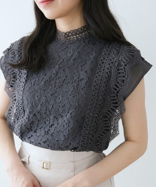 Petit fleur(プチフルール)の「・Petit Fleur フレンチレーシ-ブラウス(シャツ/ブラウス・レディース・グリーン系その他2/ピンク/ブラック/チャコールグレー/オフホワイト・FREE)」の3枚目の写真