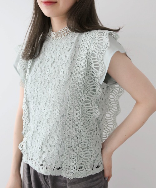 Petit fleur(プチフルール)の「・Petit Fleur フレンチレーシ-ブラウス(シャツ/ブラウス・レディース・グリーン系その他2/ピンク/ブラック/チャコールグレー/オフホワイト・FREE)」の4枚目の写真