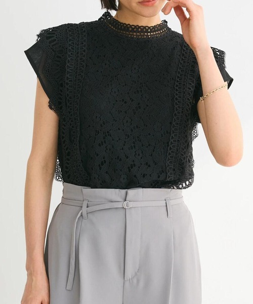 Petit fleur(プチフルール)の「・Petit Fleur フレンチレーシ-ブラウス(シャツ/ブラウス・レディース・グリーン系その他2/ピンク/ブラック/チャコールグレー/オフホワイト・FREE)」の2枚目の写真