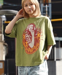 【unisex】ダメージ加工 ガールプリント ピグメントTシャツ / 綿100% イラスト Tシャツ メンズ レディース