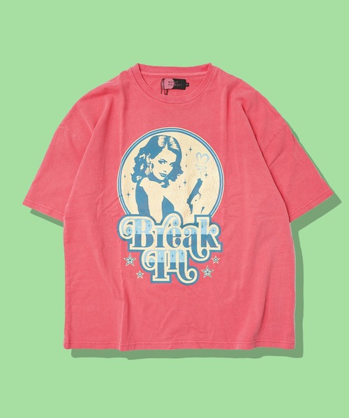 セール】【unisex】ダメージ加工 ガールプリント ピグメントT