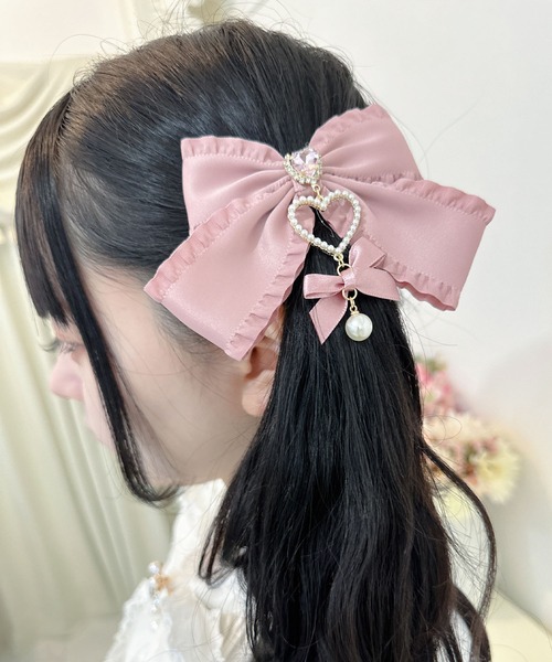 ROJITA（ロジータ）の「ダブルリボンハートパールクリップSET（バレッタ/ヘアクリップ・レディース・ホワイト/ブラック/ピンク・FREE）」の3枚目の写真