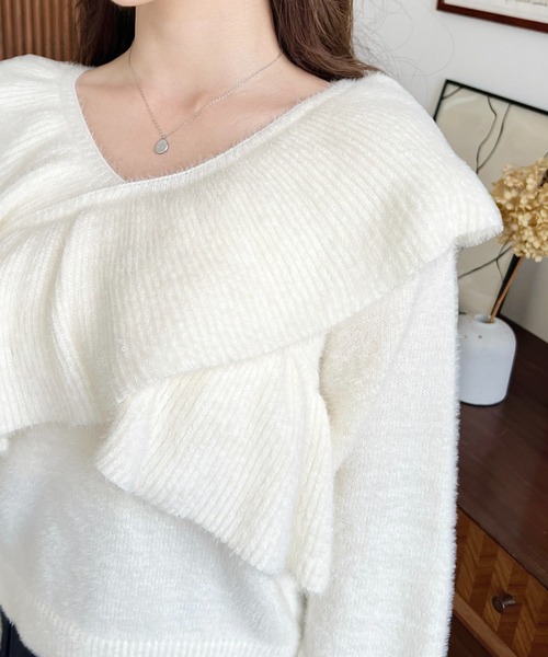 ホワイトローズ 様13200円新品♡シャギーニット♡スコットクラブ購入 CLEL】Loose Floral Jacquard Shaggy Knit/ルーズ花柄ジャガード