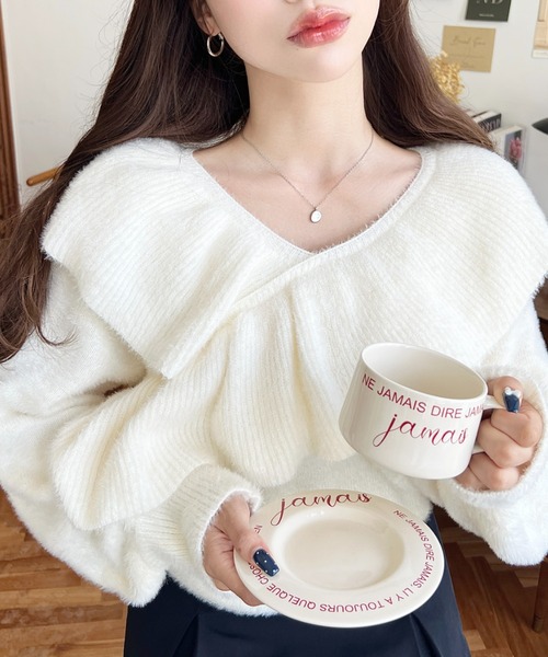 今季 新品タグ付  Chloe フリル ニット カシミヤ 100%BLAMINK フリルネックニットプルオーバー LE SOUK HOLIDAY｜クロスプラス公式