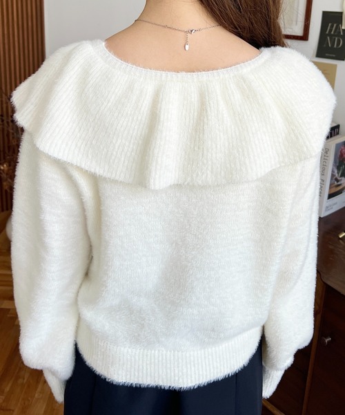 ホワイトローズ 様13200円新品♡シャギーニット♡スコットクラブ購入 セール】クロスフリルシャギーニットプルオーバー（ニット