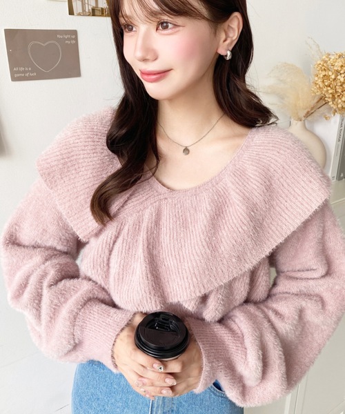 セール】クロスフリルシャギーニットプルオーバー（ニット/セーター