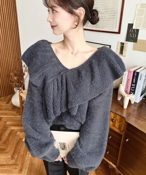 セール】クロスフリルシャギーニットプルオーバー（ニット/セーター