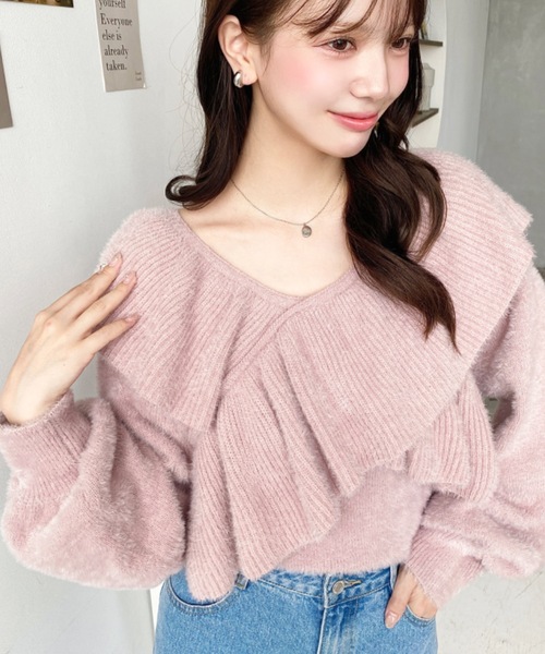 セール】クロスフリルシャギーニットプルオーバー（ニット/セーター