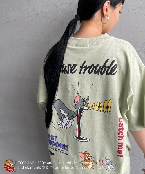 Tom＆Jerry（トムアンドジェリー）の「【WEB限定】[SEQUENZ/シークエンズ] トムとジェリー TROUBLE PUFF バックプリントTシャツ（Tシャツ/カットソー・レディース・ライトグリーン/ホワイト/ブラック・M/L/XL）」の3枚目の写真