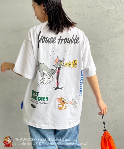 Tom＆Jerry（トムアンドジェリー）の「【WEB限定】[SEQUENZ/シークエンズ] トムとジェリー TROUBLE PUFF バックプリントTシャツ（Tシャツ/カットソー・レディース・ライトグリーン/ホワイト/ブラック・M/L/XL）」の5枚目の写真