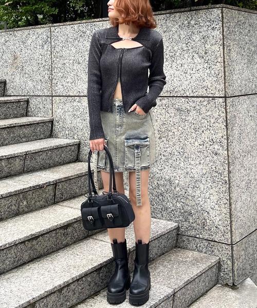 SPIRALGIRL（スパイラルガール）の「カーゴストレッチデニムミニスカート（デニムスカート・レディース・ブルー/ブラック・FREE）」の6枚目の写真